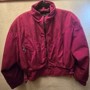 Vintage Studded Fuchsia Wool-Blend Ski Jacket | Cropped 80s 90s Après | L–XL